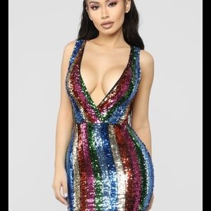 Fashion Nova Diva Babe Multicolor Sequin Dress, small, nwt